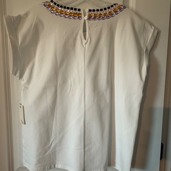 Ava James Beaded Round Neck White Short Sleeve Shirt, NWT, Sz: Large - Picture 3 of 5
